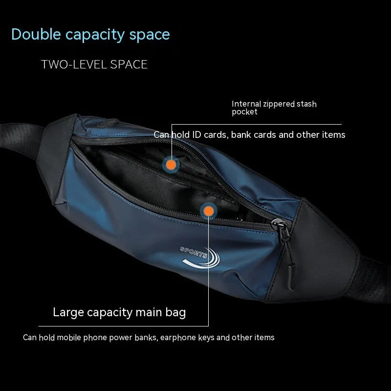 Men's waterproof waist bag in blue colour with adjustable strap for sports activities