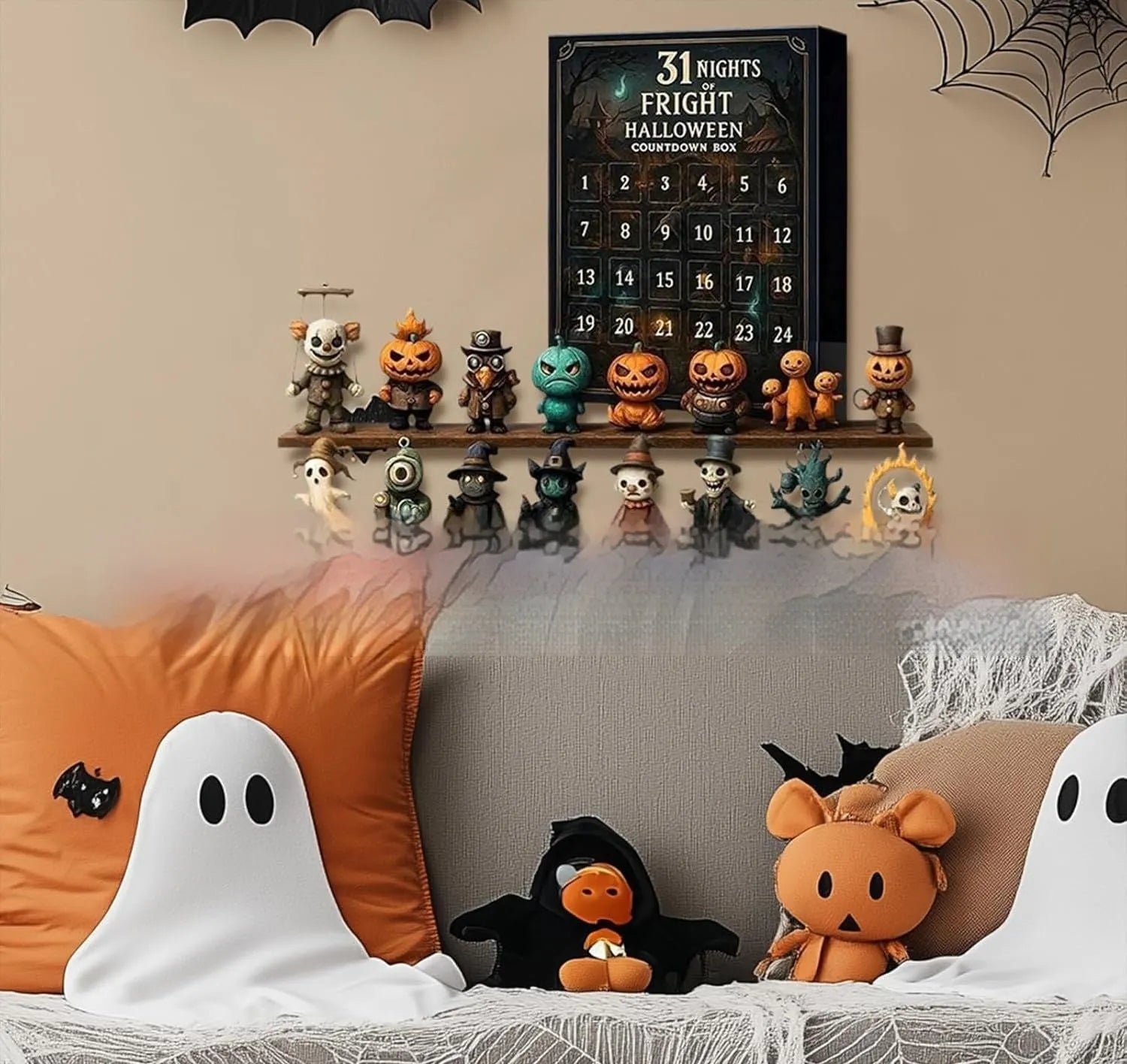 Halloween Countdown Box blind box advent calendar with horror theme and doll figure inside.