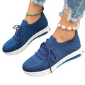 Women's red fly-knit casual sneakers with front lace-up and round toe