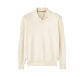 Old money style pure wool polo sweater with lapel collar in navy blue