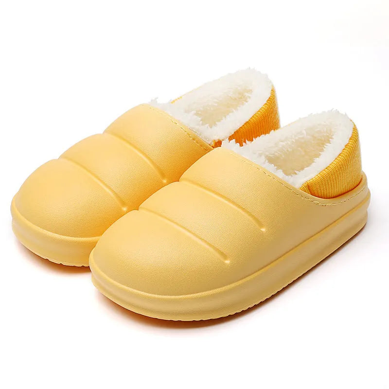Waterproof EVA garden slippers with non-slip sole and plush lining in various colours