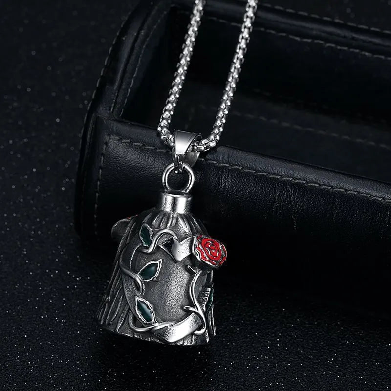 Titanium steel vintage motorcycle lucky bell with double-sided epoxy rose design and polished geometric shape