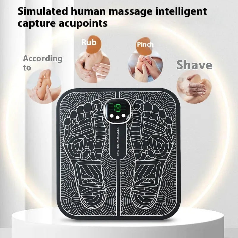 Rechargeable reflexology foot massager mat with USB charging cable and foot pad