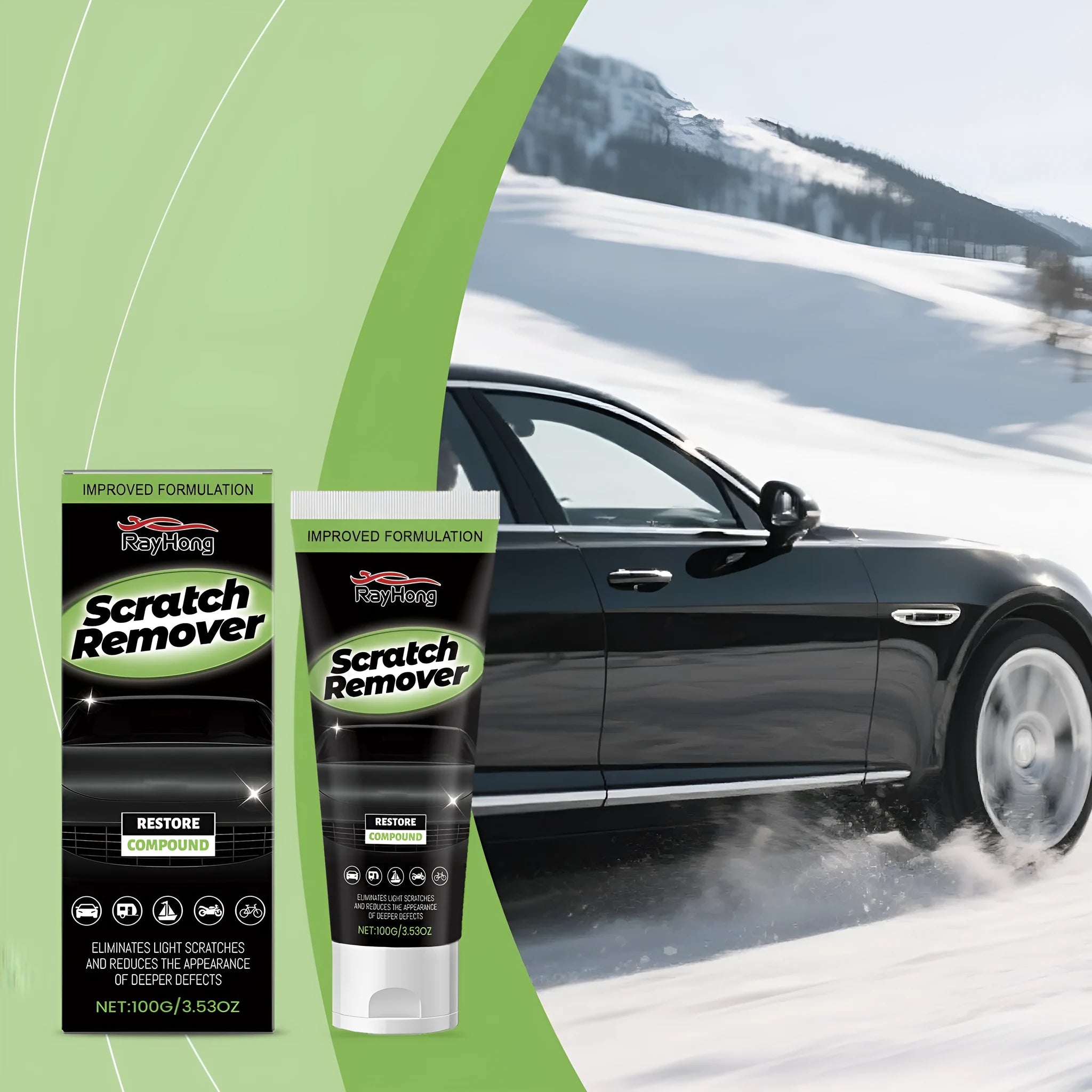 100g nano coating car scratch recovery cream tube measuring 3.8x16.3cm with calcium carbonate polish formula
