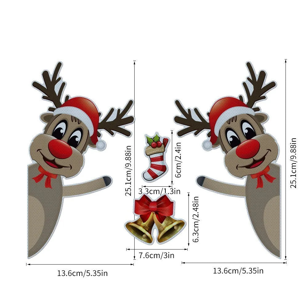 Colourful cartoon Christmas elk with bells magnetic bumper sticker with luminous reflective properties