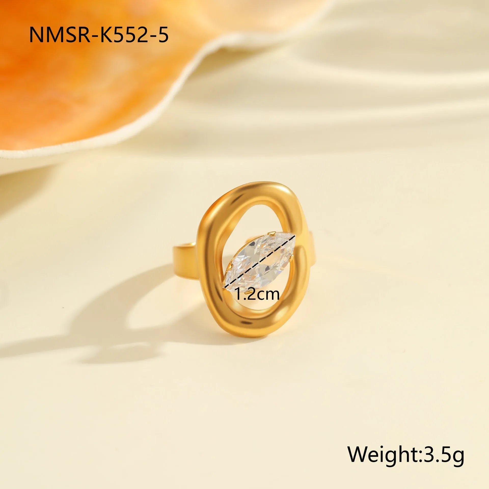 Women's adjustable geometric zircon ring in stainless steel with open mouth design