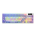 Black mechanical gaming keyboard with RGB backlighting and custom keycap designs