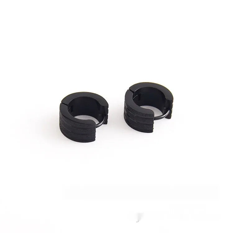 Geometric three-line frosted earrings in titanium steel with electroplated black, gold, or steel finish