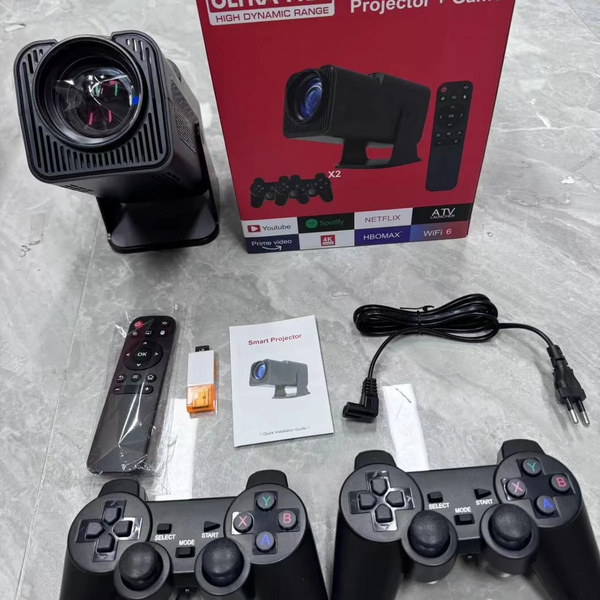 Wireless HD game machine projector for home use with gaming consoles.