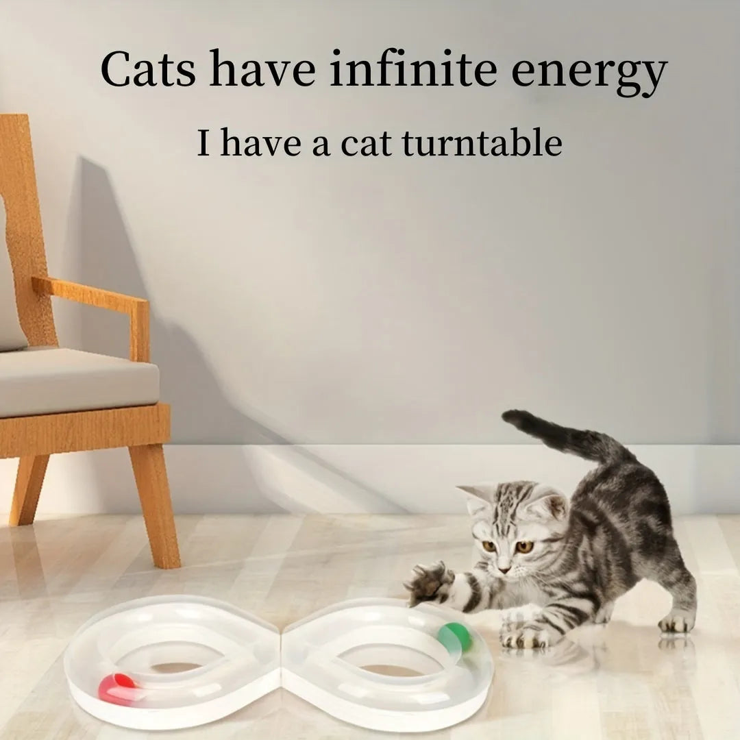 Blue and white interactive cat toy turntable track ball set with teasing stick for kitten play