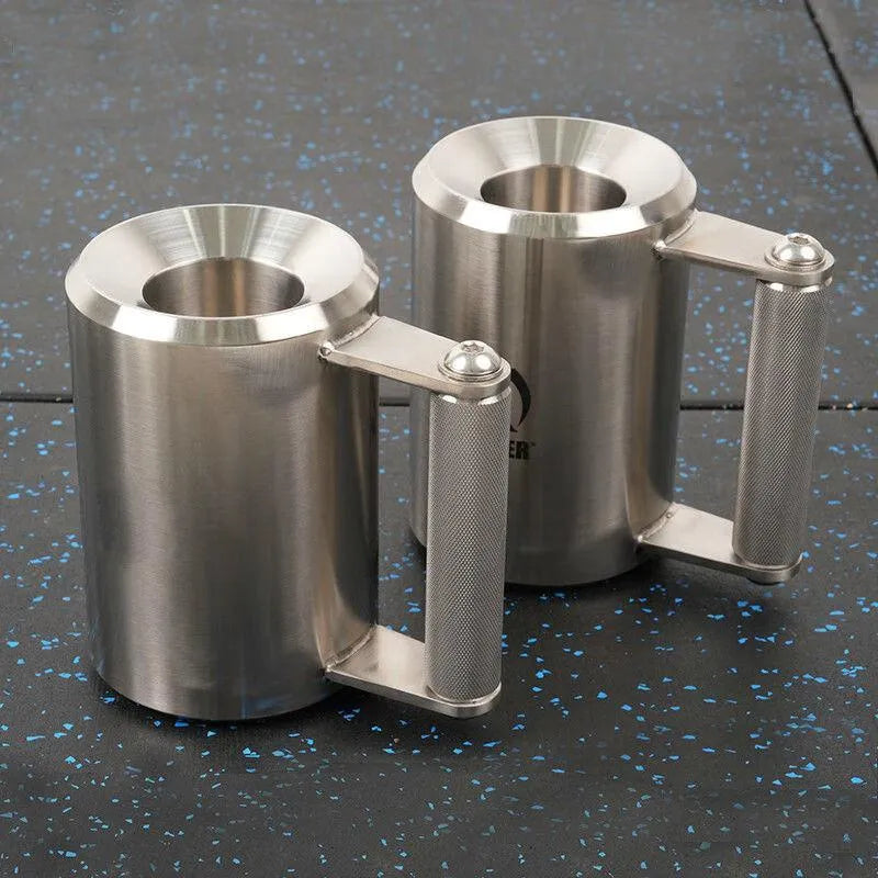 Single polished silver stainless steel dumbbell cup for weightlifting, rated at 8 kg.