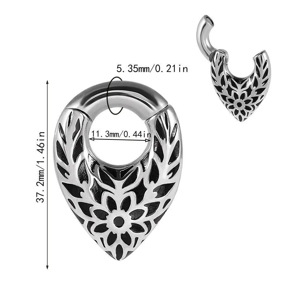 Stainless steel drop-shaped auricle to round hanging egg ear extenders with totem design
