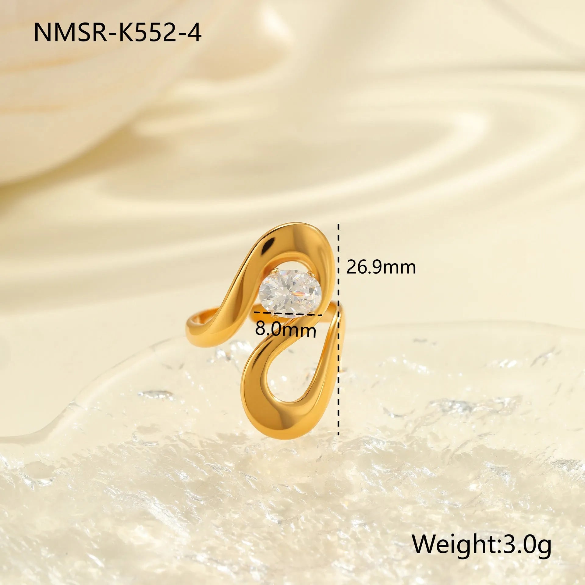 Women's adjustable geometric zircon ring in stainless steel with open mouth design