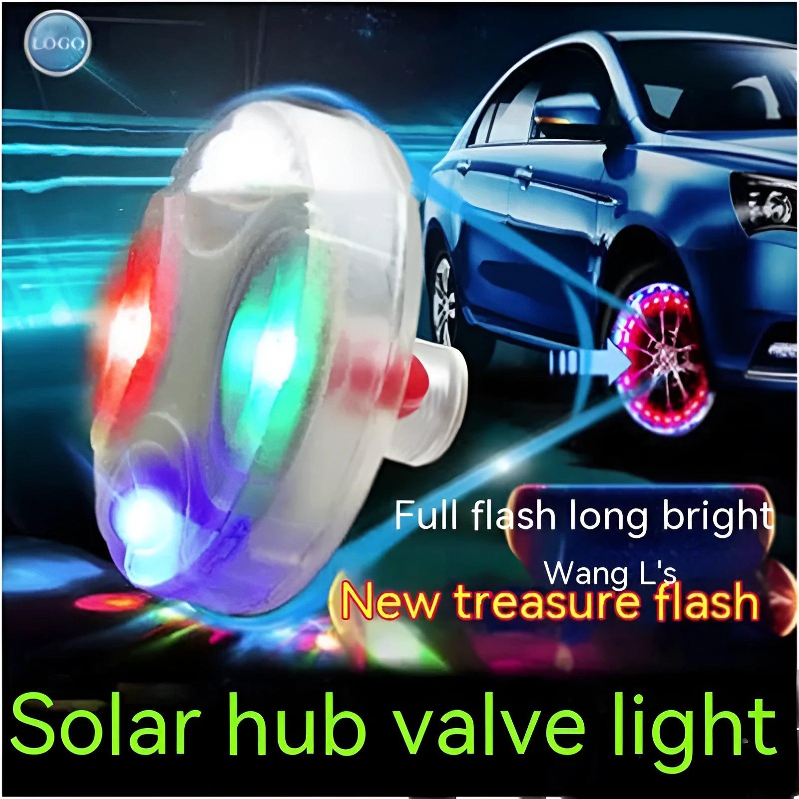 Solar-powered adjustable colour LED light for car and motorcycle tyre valves