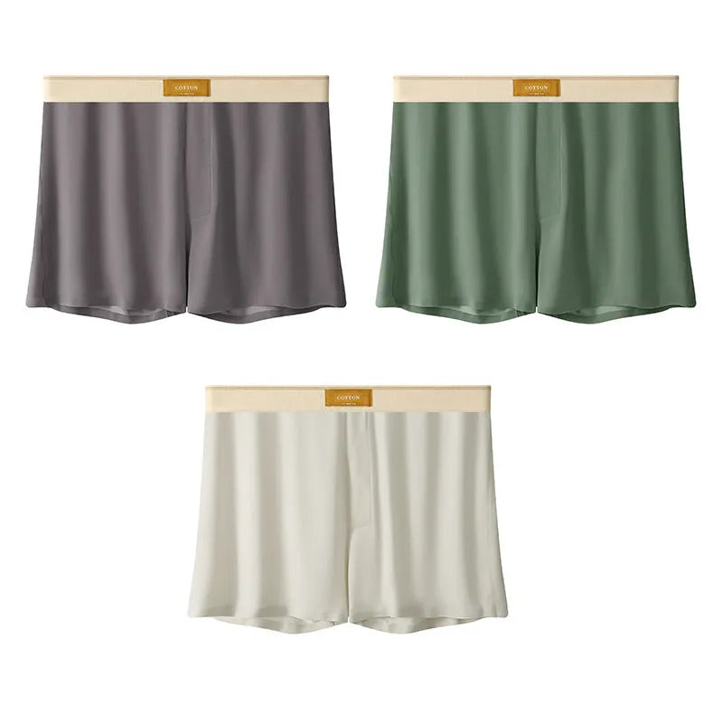 Pack of three pairs of men's solid colour ice silk underwear in loose fit.