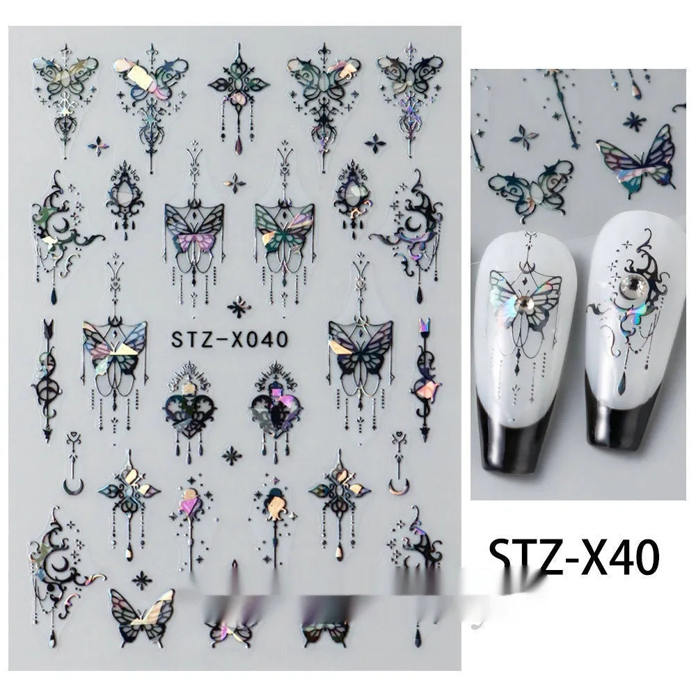 Black and silver strip cartoon nail art stickers on plastic patch