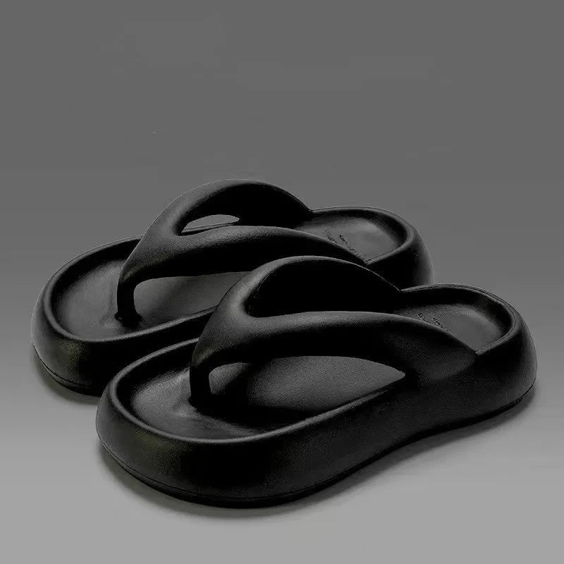Solid colour thick-soled flip flops with decorative bow and injection moulded EVA construction