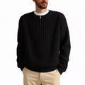 Men's grey half-zip textured knit sweater with loose fit and long sleeves