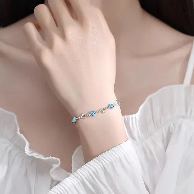 Blue diamond geometric heart pendant necklace and bracelet set on electroplated copper chain