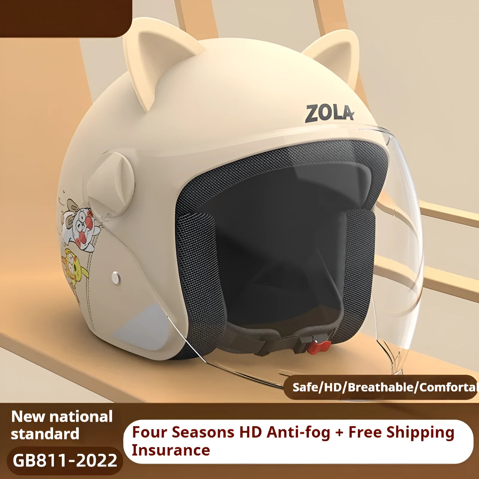 Winter electric bicycle helmet with scarf attachment in blue colour with HD anti-fog feature