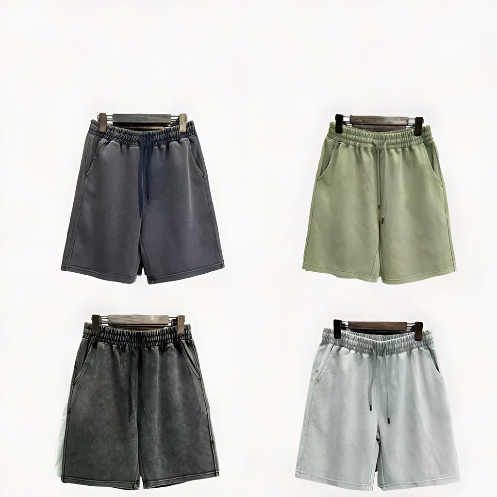 Men's cotton casual shorts with distressed detailing in straight-leg loose fit
