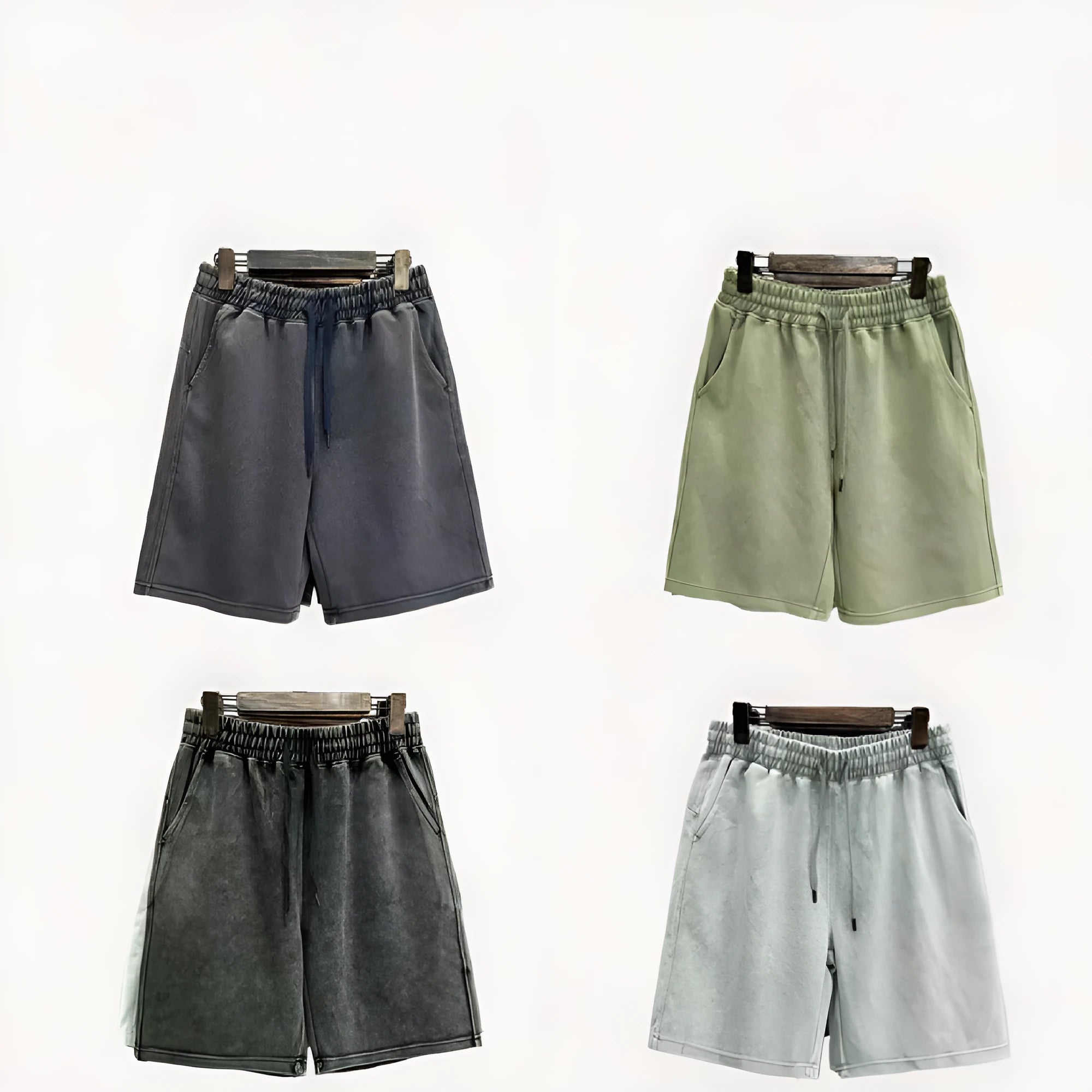 Men's cotton casual shorts with distressed detailing in straight-leg loose fit