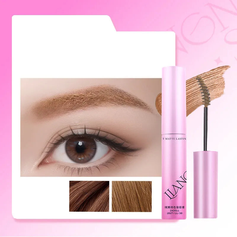 Velvet Fog eyebrow cream in packaging showing four colour options: coconut palm milk coffee, raw latte, coffee pink latte, and raw latte