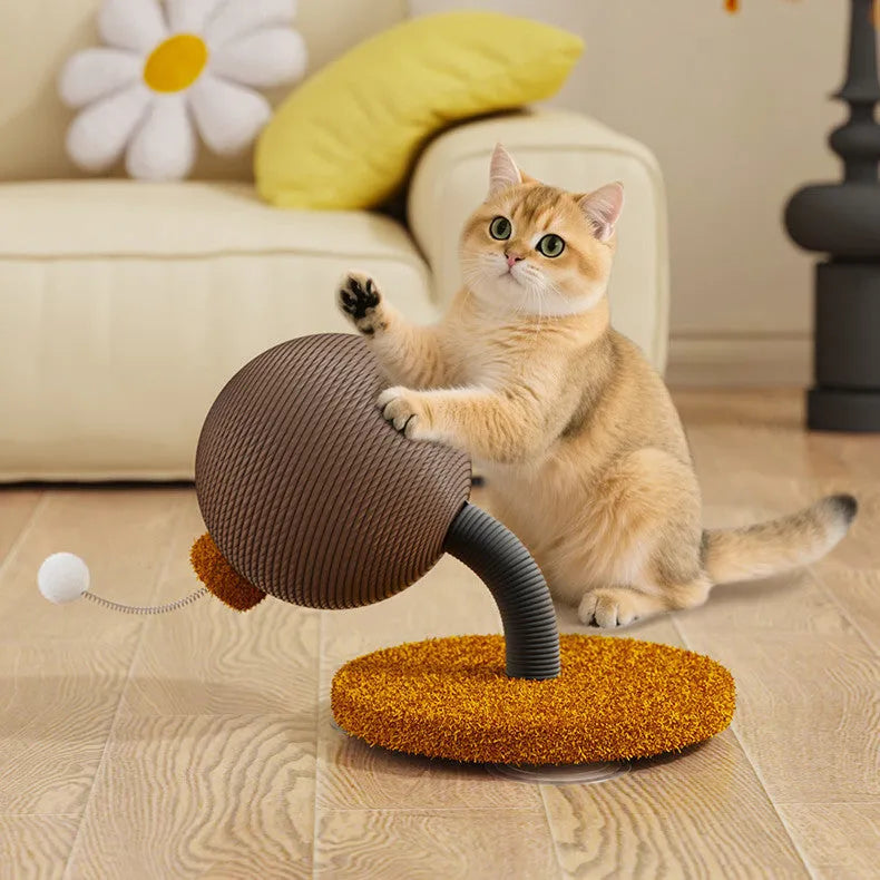 Hemp rope cat scratch board with removable toy attachment in large or small size