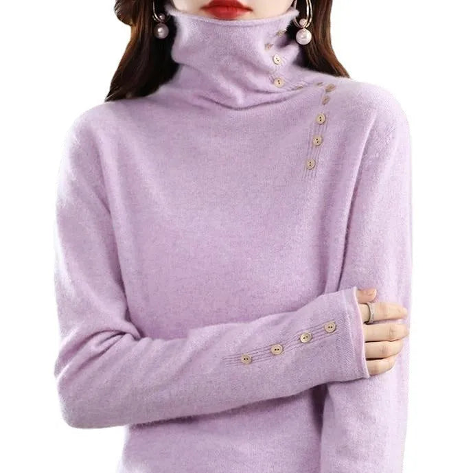 Slim fit short length knitted bottoming shirt in core-spun yarn, shown in a selected colour.
