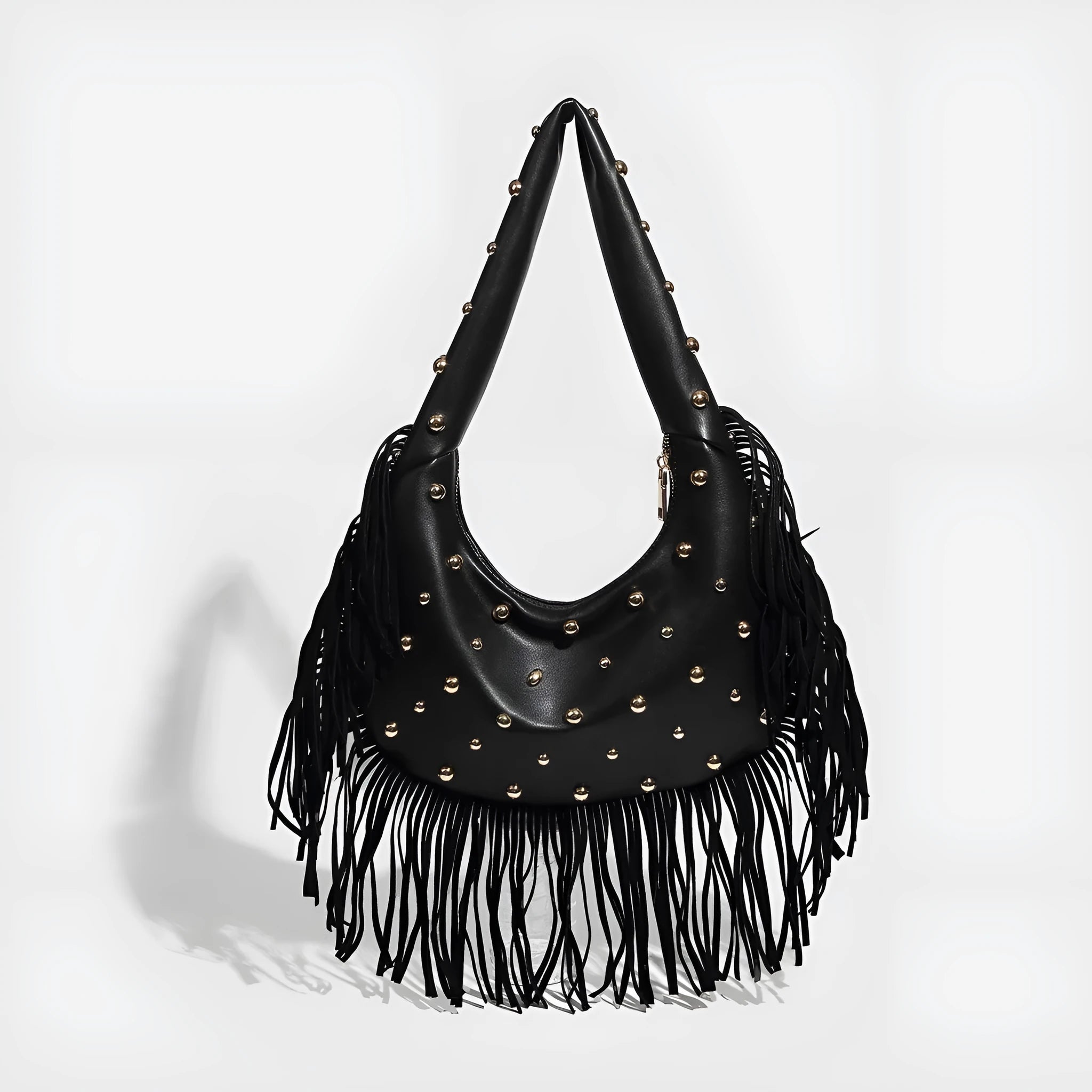 Retro personalised tassel shoulder handbag in black or wine red with internal phone pocket