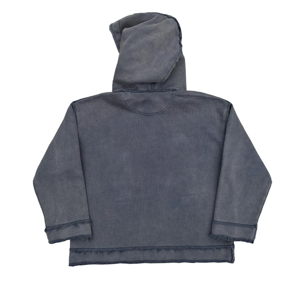 Dark blue hoodie sweater with back graphic design and kangaroo pocket
