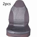 Black quilted automotive seat cover made from PU and polyester fabric, shown with plastic attachment hooks.