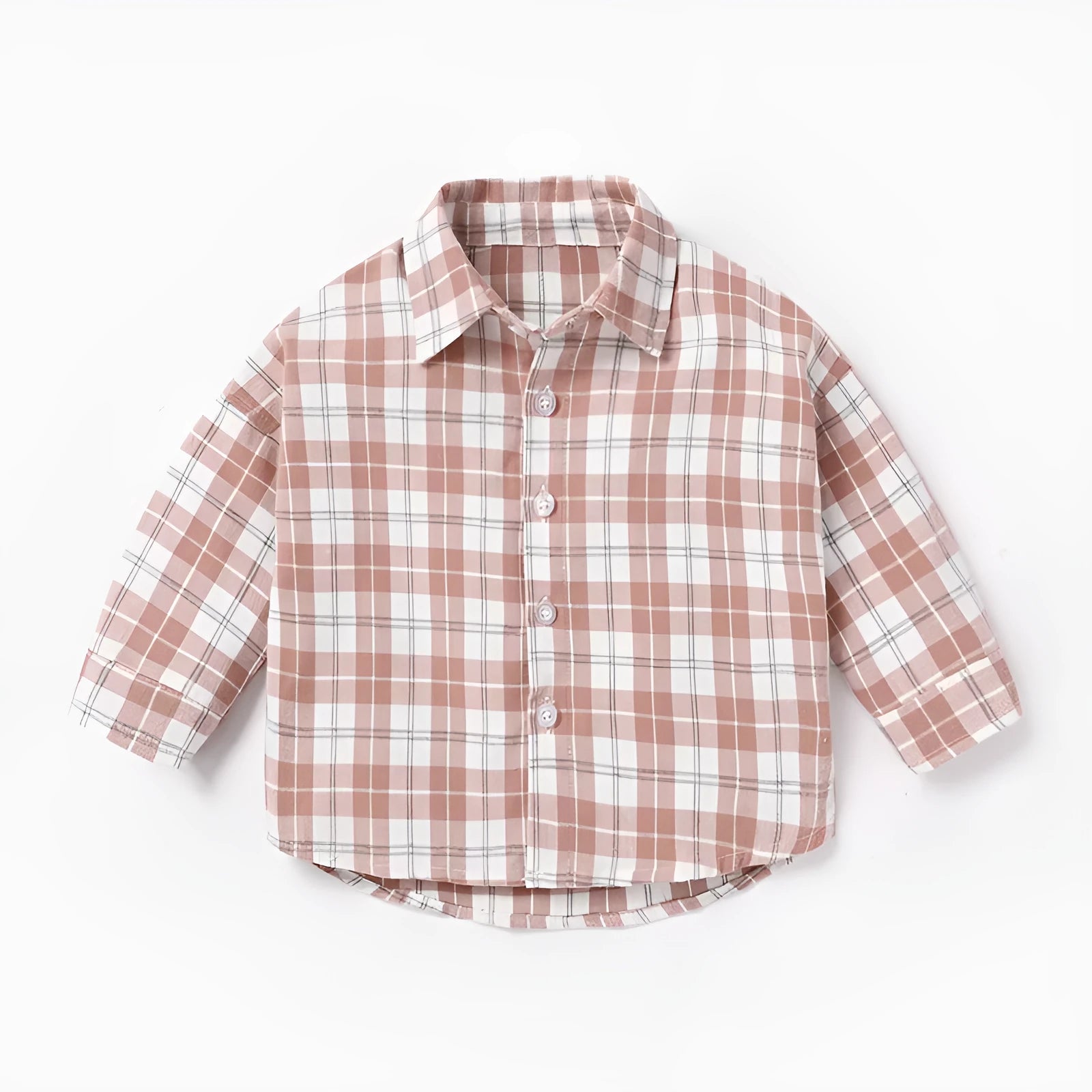Boys' cotton shirt with lattice check pattern in khaki, available in sizes from 73cm to 110cm height