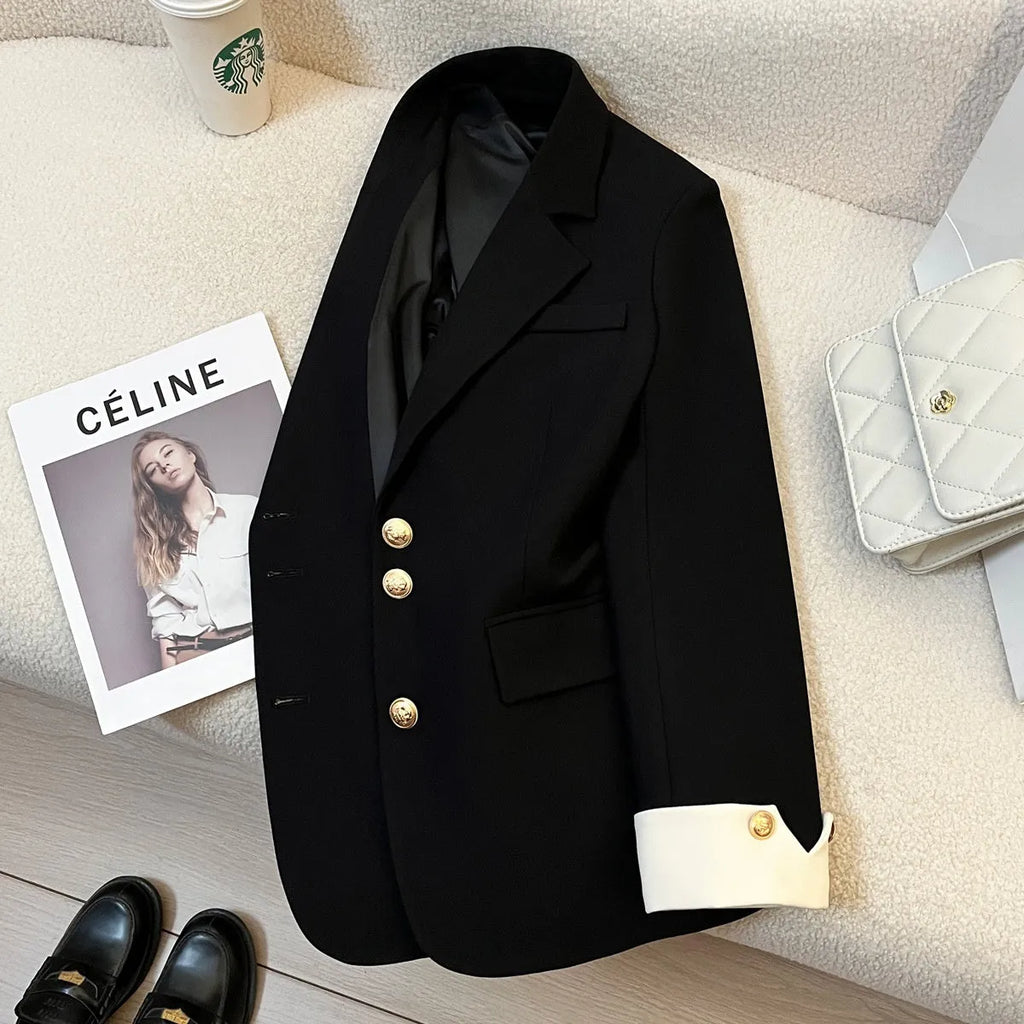 Women's loose fit coat in Korean style with 65cm length and pockets in milky white colour