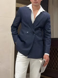 Men's striped double-breasted polyester blazer with regular fit design