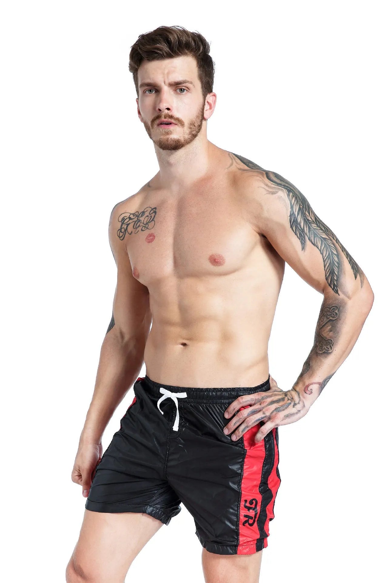Men's blue lace-up sports shorts with padding and slim fit styling for athletic activities