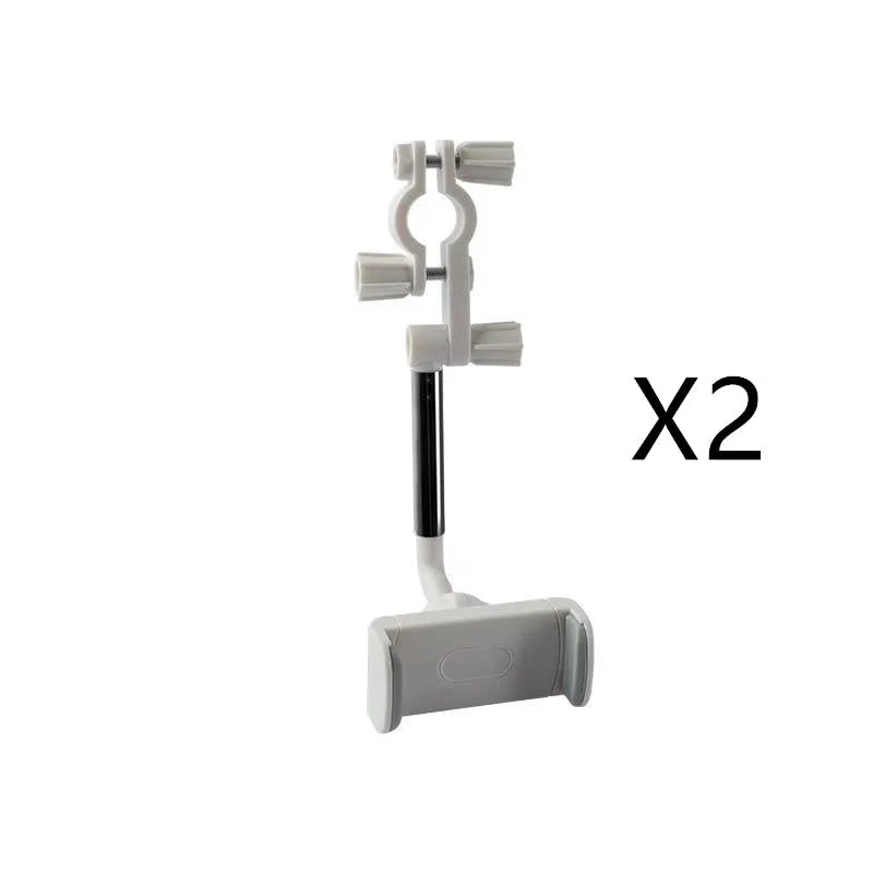 Black ABS plastic mobile phone bracket mounted on a car rearview mirror stem.