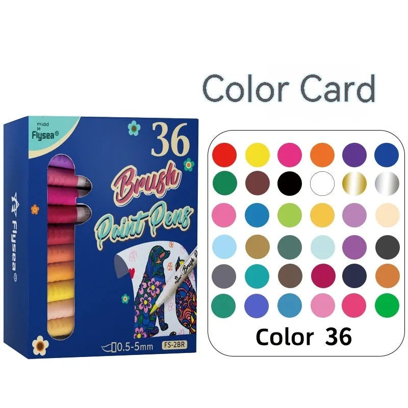 Set of soft tip gouache pens for acrylic painting on paper surfaces