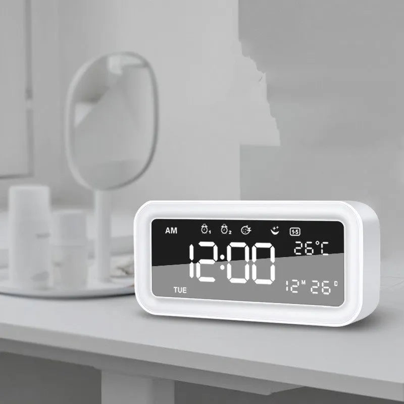 Blue rectangular LED atmosphere alarm clock with digital display and American style design