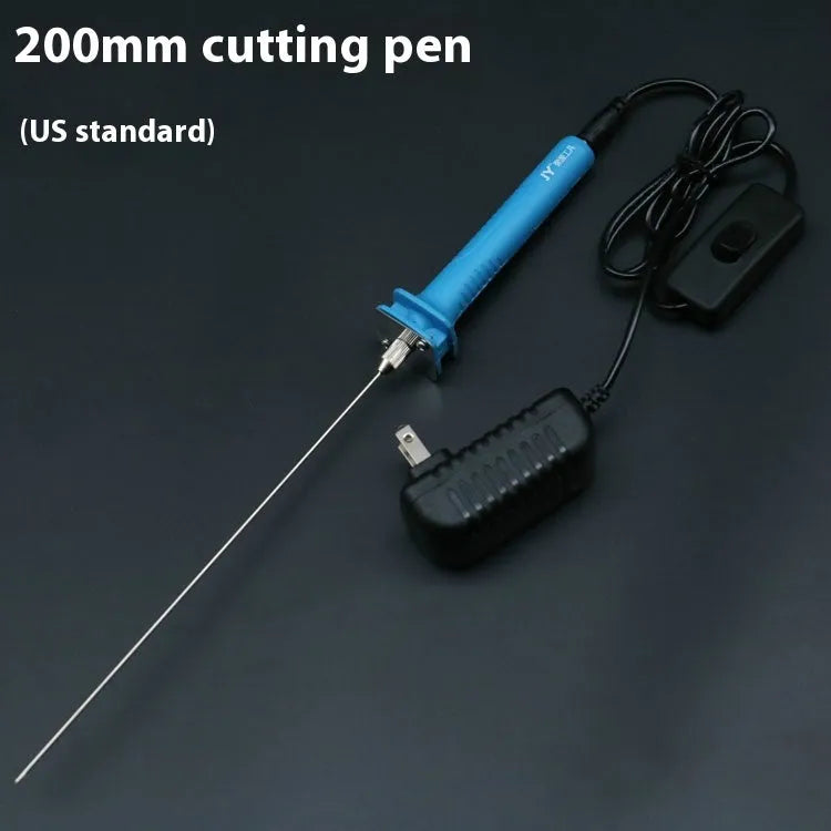 Blue electric heating foam cutter pen with plastic handle and adapter.