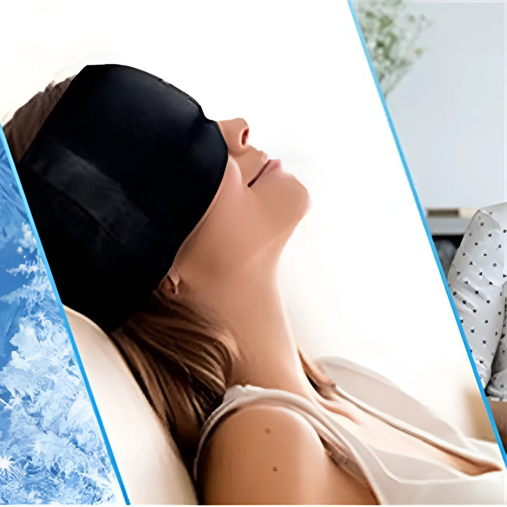 Black elastic cloth gel eye mask for headache relief with adjustable headband