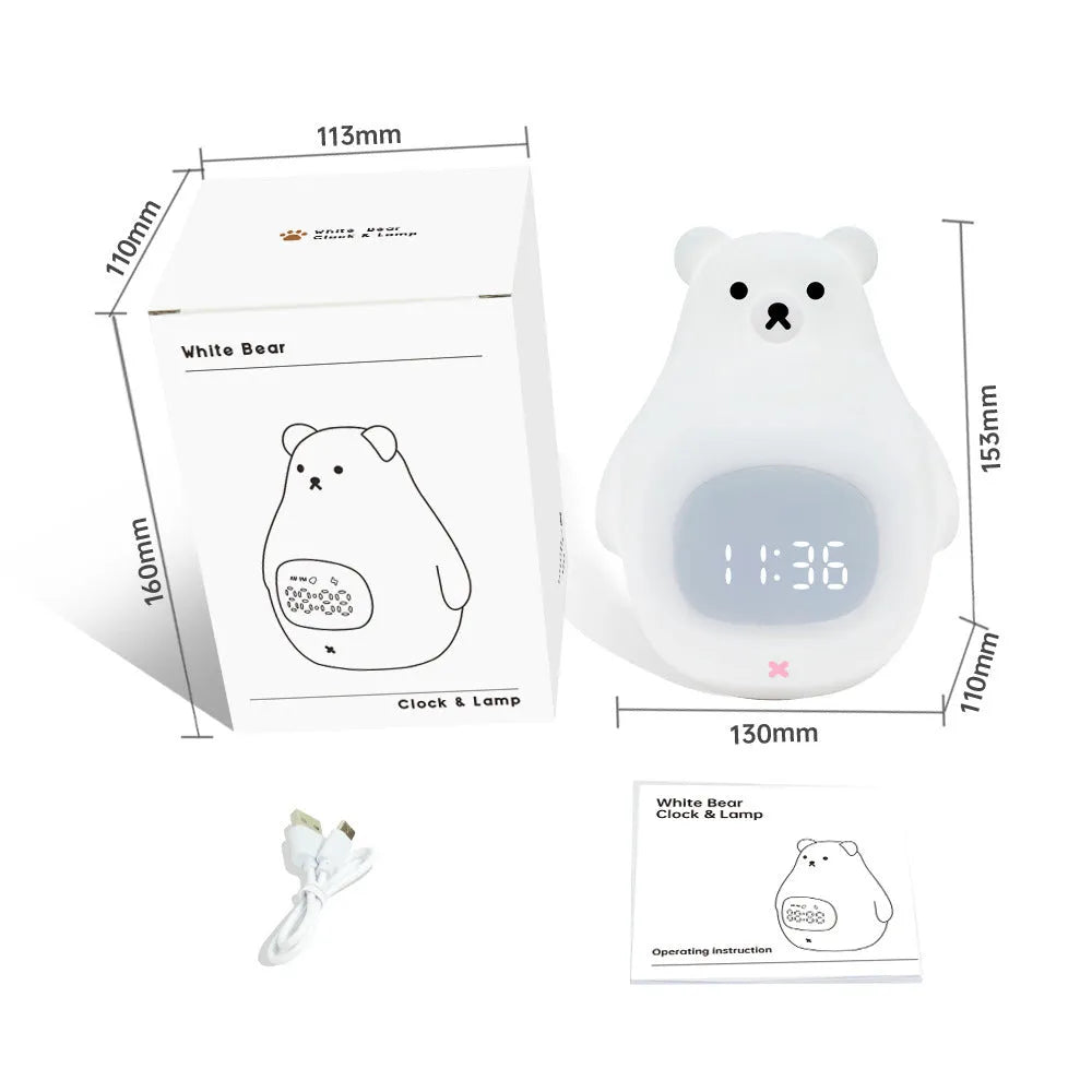 White silicone night light shaped as a cartoon bear with multi-colour LED illumination