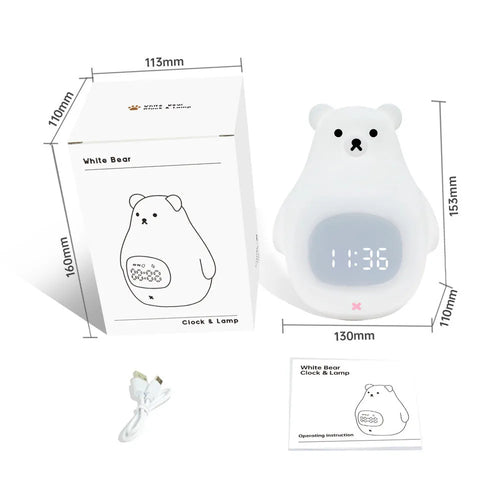 White silicone night light shaped as a cartoon bear with multi-colour LED illumination
