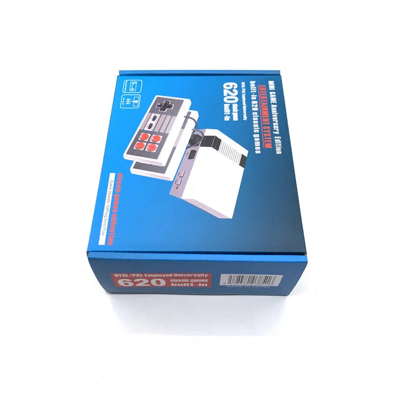 NES 8-bit retro game console with two controllers in compact 18.3x14.3x7cm design
