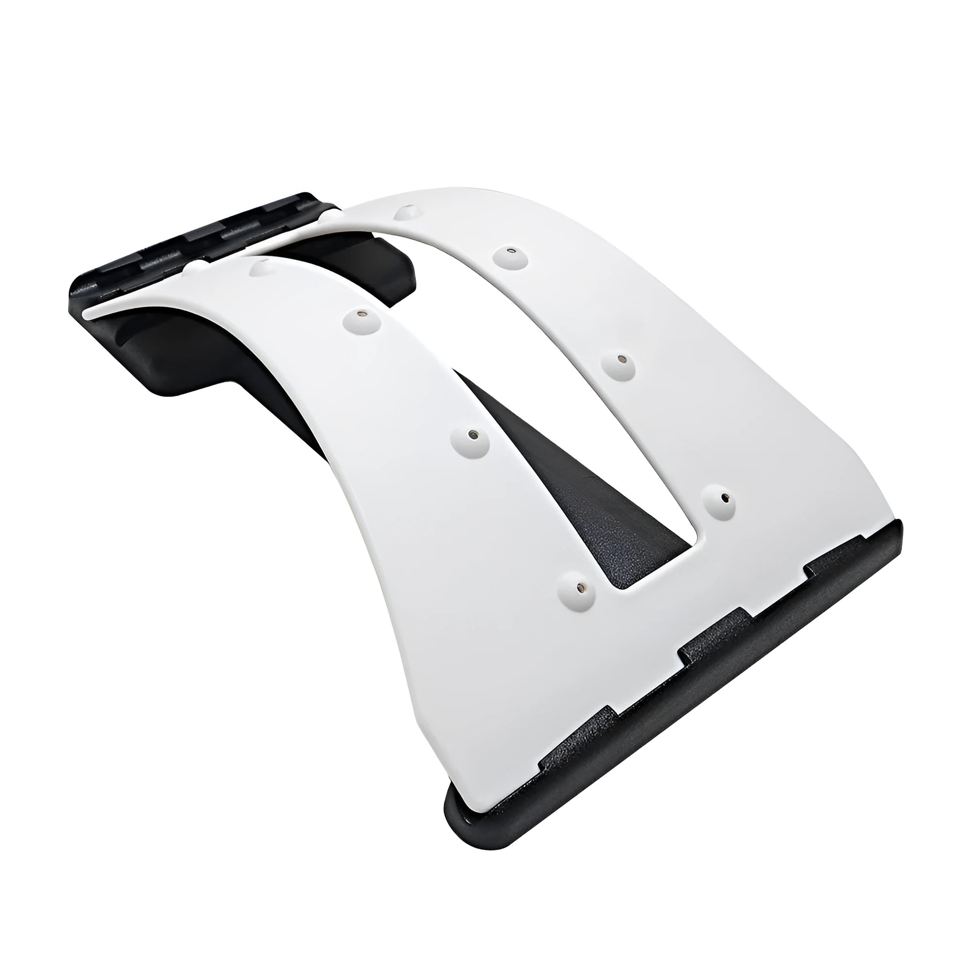 Portable lumbar massage spine stretching support cushion white and black with dimensions 40x25.5x5CM