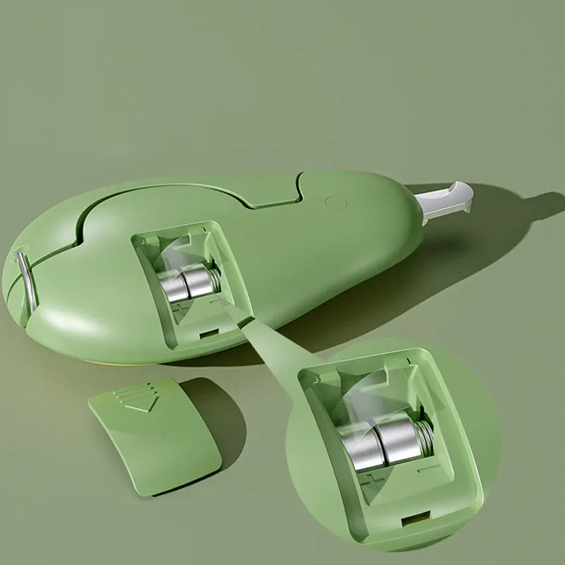 Professional pet nail clipper with LED light on, showing green handle and stainless steel blades for small dogs and cats.