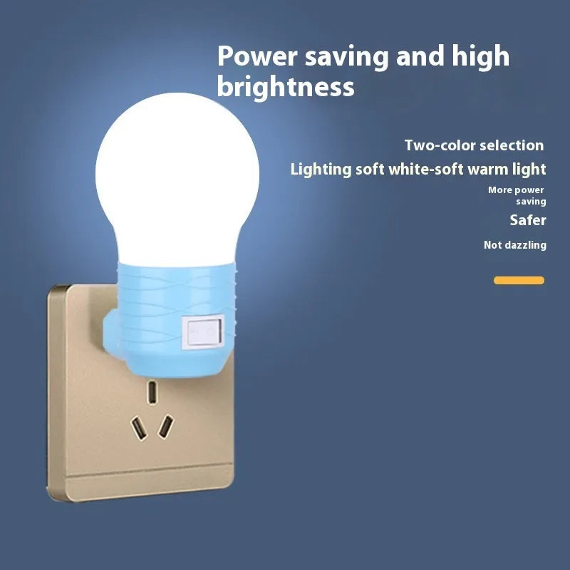 Plug-in bedside baby night light in white, blue or pink with round modern design