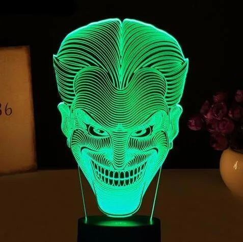 3D acrylic LED table lamp showing colour gradient with remote control and USB cable