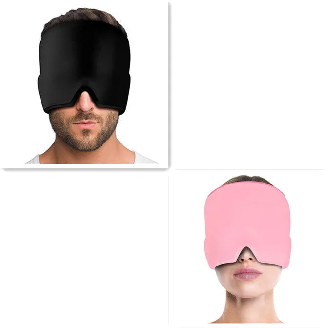 Black elastic cloth gel eye mask for headache relief with adjustable headband