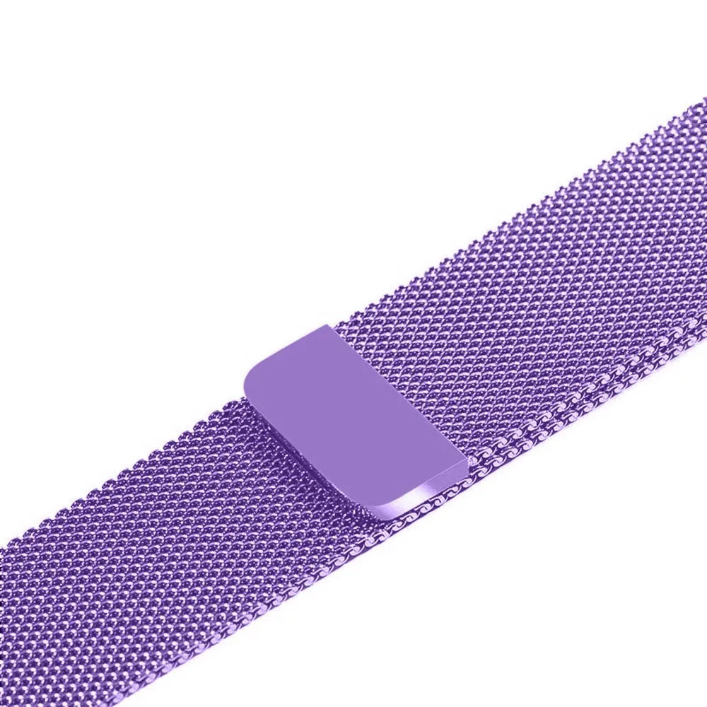 Stainless steel watch replacement strap in silver, shown next to black, gold, and rose gold options.